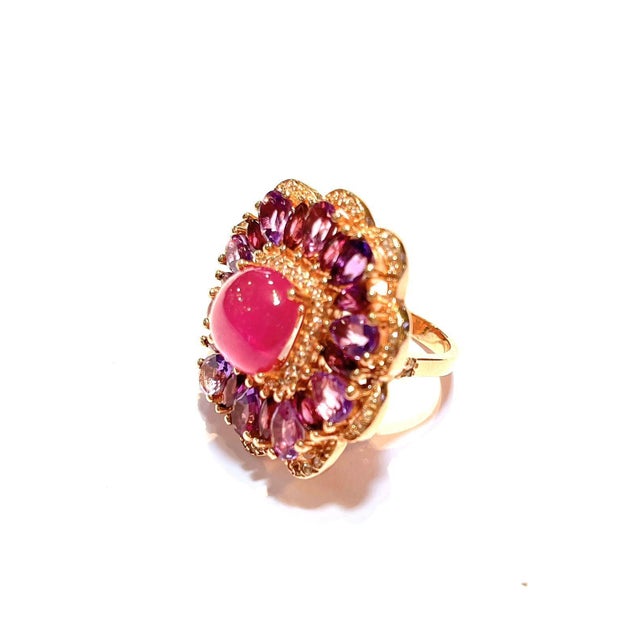 Bochic "Flamenco" Vintage Ruby & Multi Color Gems Cocktail Ring 18K Gold & Silver For Sale - Image 18 of 18