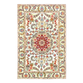 Pasargad Ivory Persian Tabriz Silk & Wool - 3′4″ × 5′ For Sale