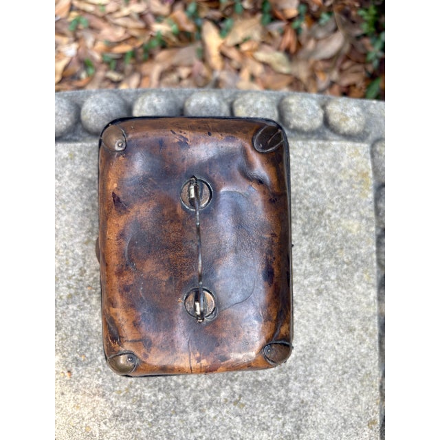 Metal Antique English Edwardian Leather and Brass Box For Sale - Image 7 of 11