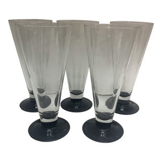 Vintage Black Base Pilsner Glasses - Set of 5 For Sale