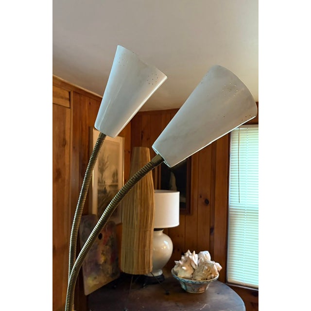 Mid 20th Century Mid Century Double Gooseneck Floor Lamp With Center Reticulated Tray, Attributed to Gerald Thurston For Sale - Image 5 of 9