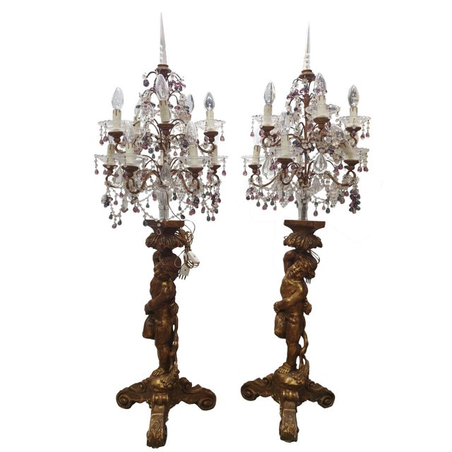 Brown Large Electrified Giltwood Candelabras with Putti, 1870s, Set of 2 For Sale - Image 8 of 15