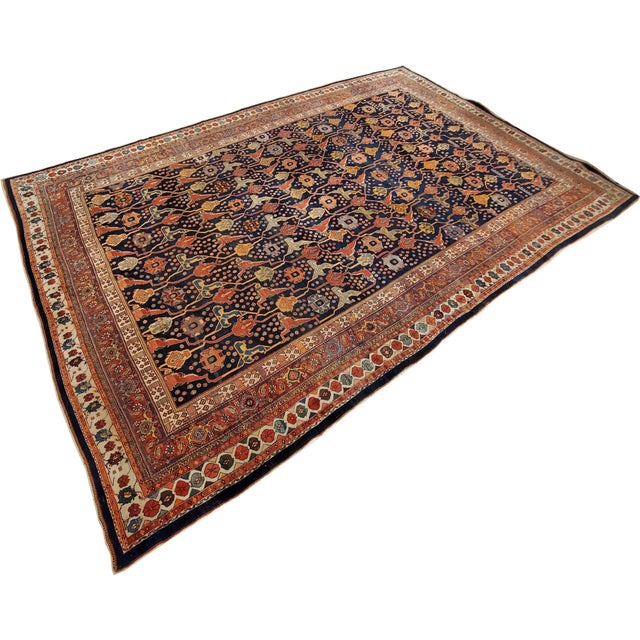 Antique Bijar Carpet Oriental Carpet, Handmade, Navy, Red, Light Blue and Green For Sale - Image 9 of 18