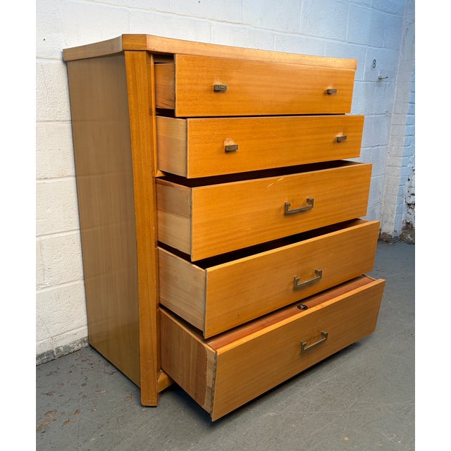 Goldenrod Unique Mid 20th Century High-Boy Dresser W/ Brass Hardware For Sale - Image 8 of 15