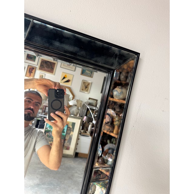 1960s Hollywood Regency Black Framed Distressed Wall Mirror For Sale In Miami - Image 6 of 12