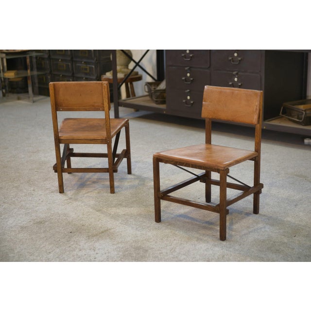 Oak and Leather Chairs in the style of Gerrit Rietveld, 1960s, Set of 2 For Sale - Image 11 of 14