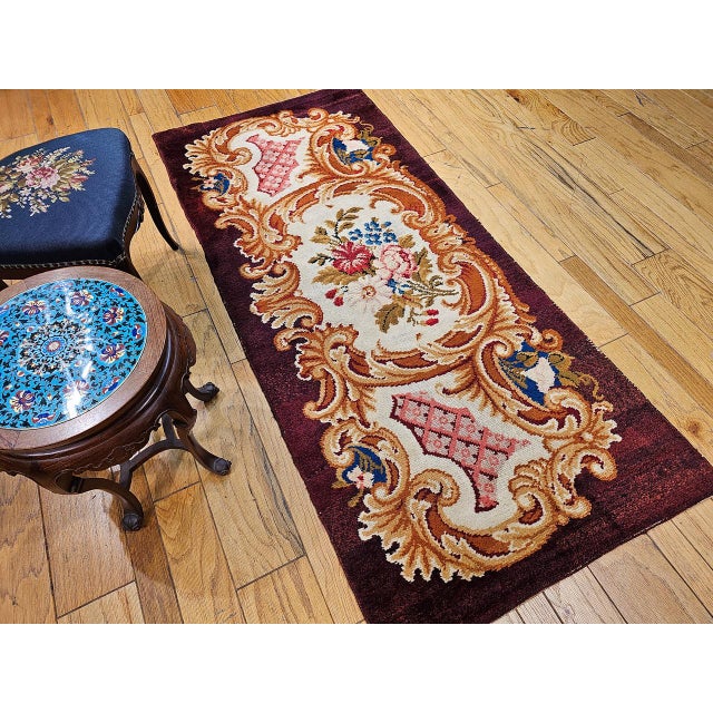Vintage French Savonnerie Rug, Hand-Knotted Wool, Floral Pattern, Chocolate Brown & Ivory, 3’ X 7' For Sale - Image 12 of 12