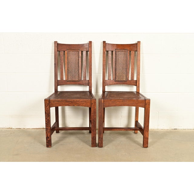 An exceptional pair of antique Mission or Arts & Crafts dining chairs By Lifetime Furniture USA, Circa 1910 Beautiful...
