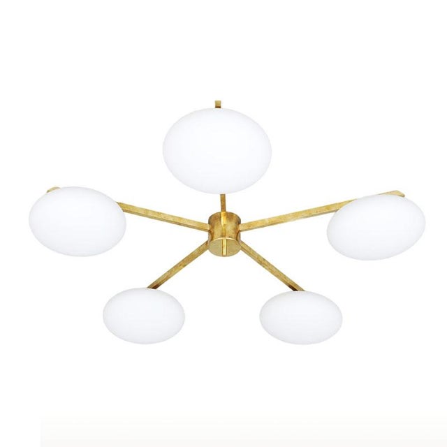 Ceiling Lamp in Brass and Murano Opal For Sale - Image 6 of 6