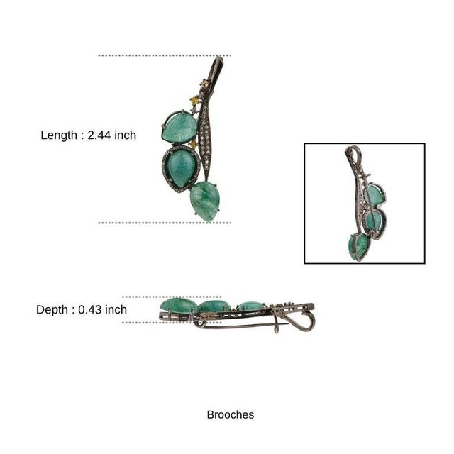 Vintage Inspired Floral Leaf Brooch Pendant With Emeralds & Diamonds For Sale - Image 11 of 13