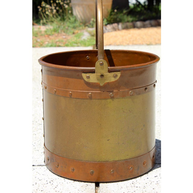 Antique English Copper & Brass Coal Bucket c.1890–1920 | Victorian Arts & Crafts Fireplace Log Holder, Rustic Planter, Decorative Storage For Sale - Image 11 of 14