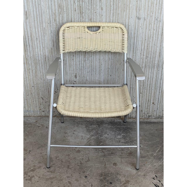 Mid-Century Modern Pair of Coated Cane and Aluminium Folding Armchairs For Sale - Image 4 of 18