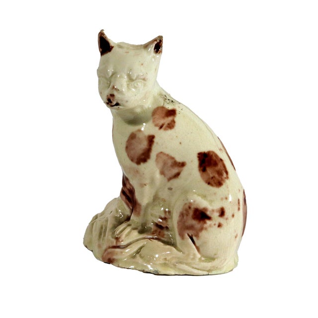 Late 18th Century English Creamware Pottery Toy Cat, Whieldon-Type Manganese Sponged Figure For Sale - Image 5 of 9