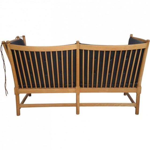 Spoke Back Sofa in Black Leather by Børge Mogensen, 1970s For Sale - Image 18 of 18