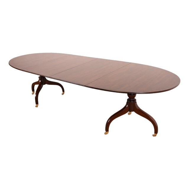 Regency Carved Mahogany Double Pedestal Extension Dining Table by Old Colony, Newly Refinished For Sale