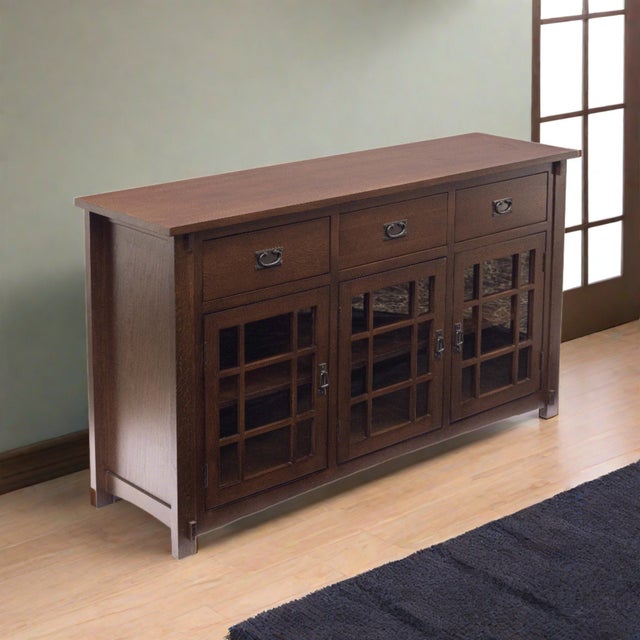 Elevate your home decor with the Craftsman Mission Solid Oak Sideboard - 65". Designed in the Arts Crafts / Mission /...