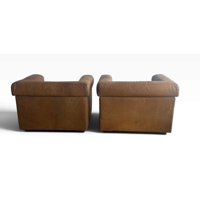 Set of 2- Brown Genuine Leather Club Chairs, 1980s For Sale - Image 9 of 11