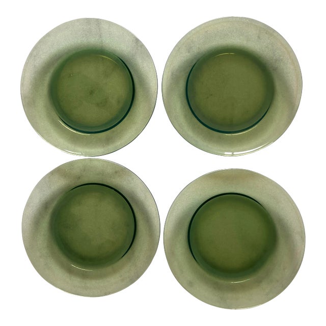 Set of 4 Vintage Green Glass Lunch or Salad Plates For Sale
