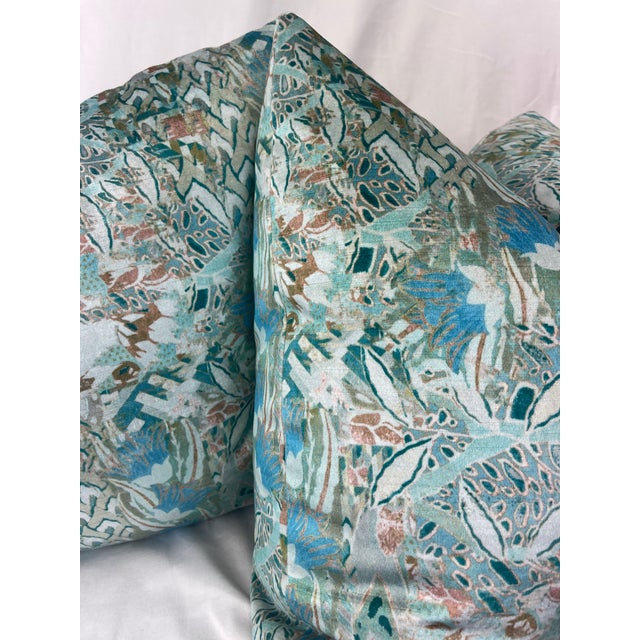 2020s Printed Velvet in Aqua 22” Pillows-A Pair For Sale - Image 5 of 6