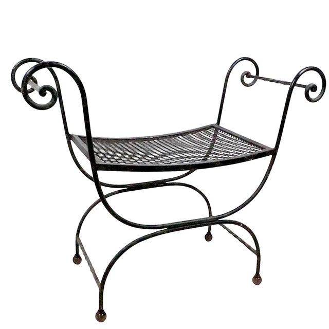 Metal Mid 20th Century Hollywood Regency Wrought Iron Saddle Seat Bench For Sale - Image 7 of 13