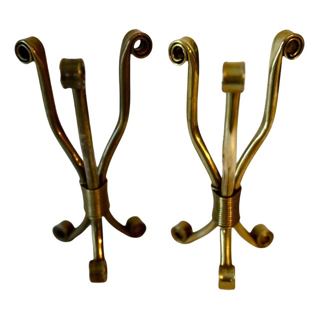 Solid Brass Stands or Object Holders with Wrapped Brass Cord - Set of 2 For Sale
