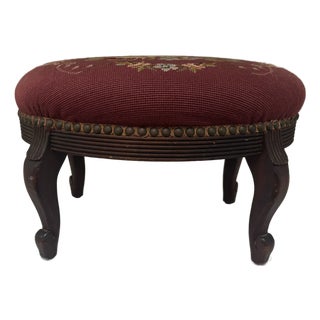 Antique Needlepoint Footstool For Sale