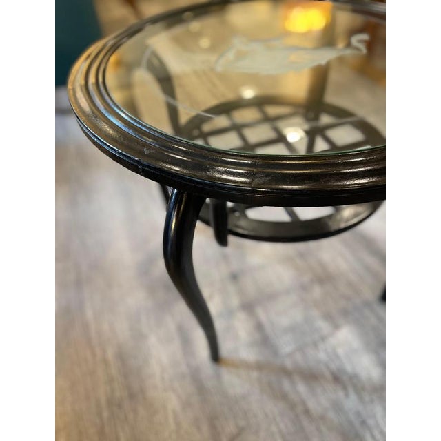 Wood Round Coffee Table in Ebonized Wood and Screen-Printed Glass by Paolo Buffa, 1940 For Sale - Image 7 of 15