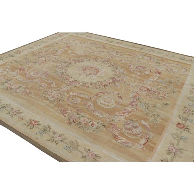 Rug & Kilim Rug & Kilim’s Aubusson Style Rug in Light Gold and Cream With Floral Medallion For Sale - Image 4 of 7