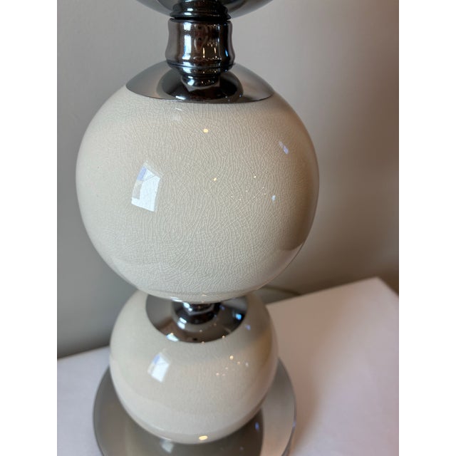Mid 20th Century Space Age Ceramic Globes and Chrome Table Lamp Attributed to Solken Leuchten For Sale - Image 4 of 11