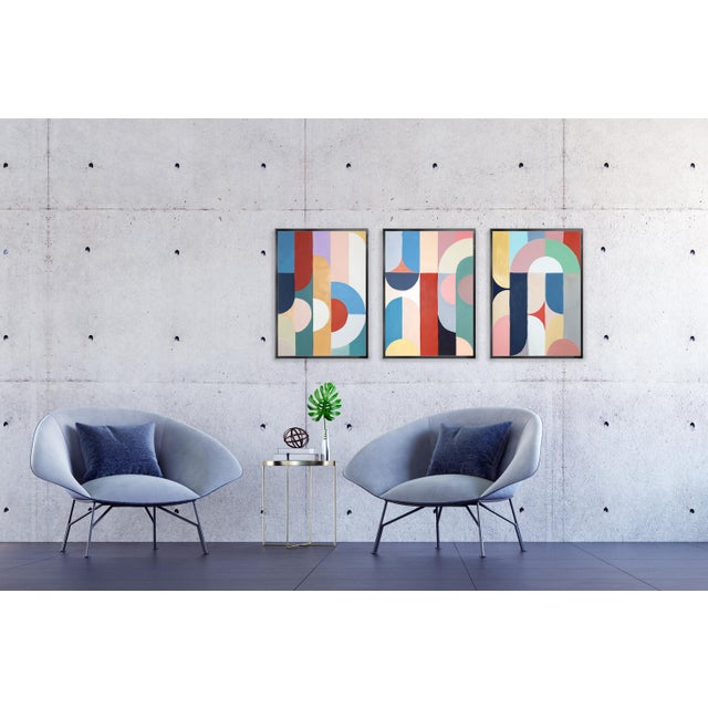 2026, Art Deco Painting Triptych, Slippery Slope, Acrylic Paint on Watercolor Paper, Pastel Pattens by Natalia Roman For Sale In Miami - Image 6 of 11