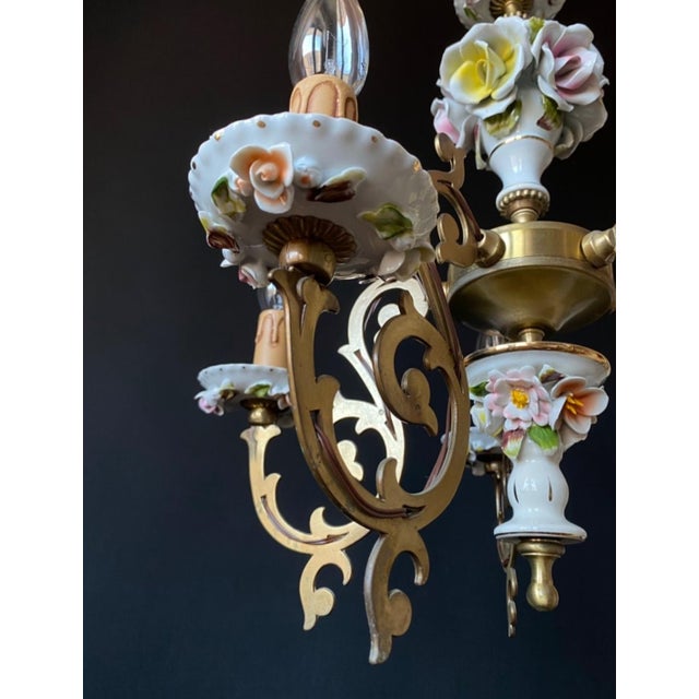 Gold Antique Chandelier in Ceramic and Brass, 1960s For Sale - Image 8 of 11