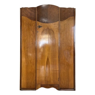 Vintage Art Deco 1940's Burl Wood Armoire Dresser For Sale
