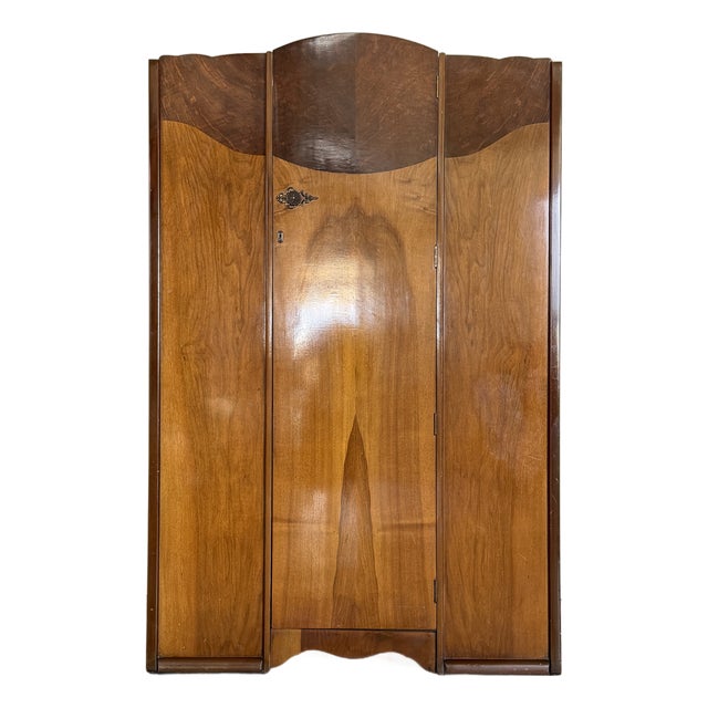 Vintage Art Deco 1940's Burl Wood Armoire Dresser For Sale