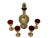 An Italian Tre Fuochi liquor set in ruby ​​red crystal glass with hand-decorated flowers and gold paint with scroll motif...
