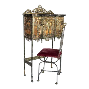 1920's Oscar Bach Telephone Cabinet & Chair - Bronze & Marble