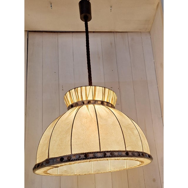 1970s Vintage Ceiling Lamp with Marbled Vinyl Shade and Rope Mount, 1970s For Sale - Image 5 of 7