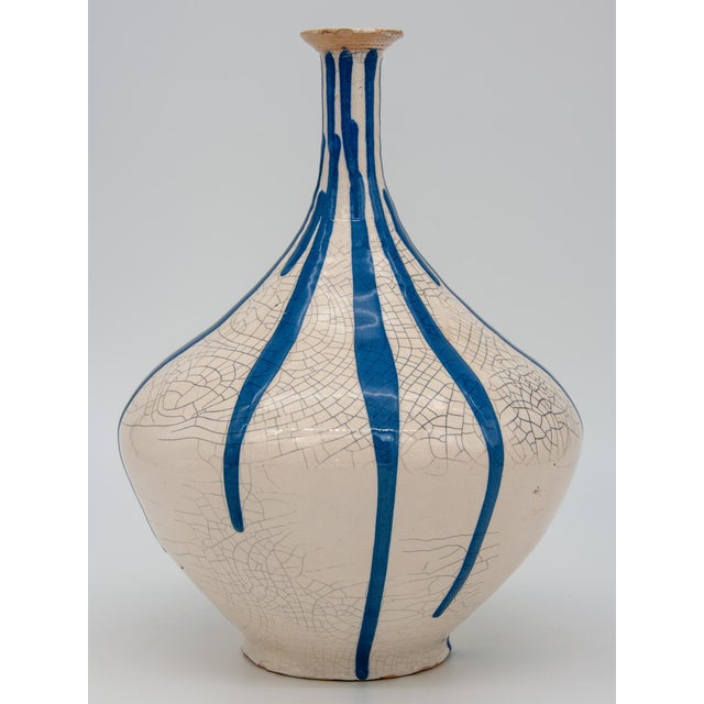 1980s Blue and White Stripe Pottery Vase Chairish