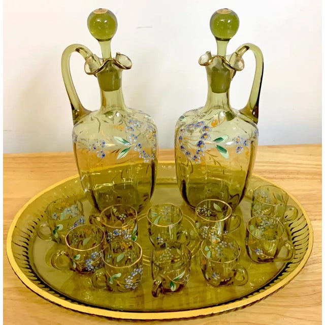 Traditional 19th Century Moser Aesthetic Enameled Cordial/ Liquor Set - Set of 15 For Sale - Image 3 of 12