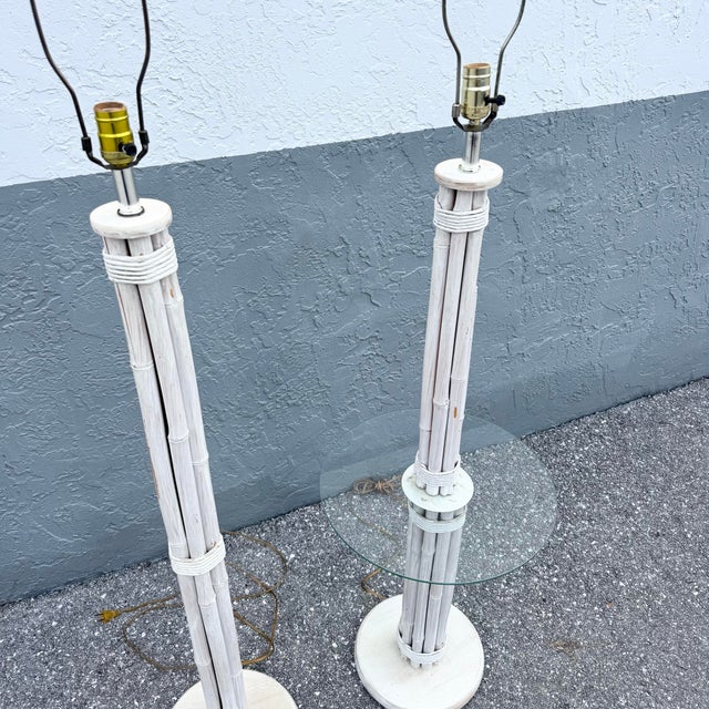 Mid 20th Century Boho Chic Coastal Bamboo Table and Floor Lamps - Set of 2 For Sale - Image 4 of 8