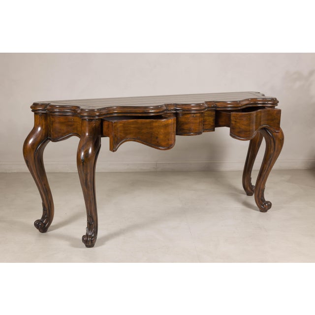 French Late 20th Century Marge Carson Walnut Serpentine Console Table with Cabriole Legs For Sale - Image 3 of 18