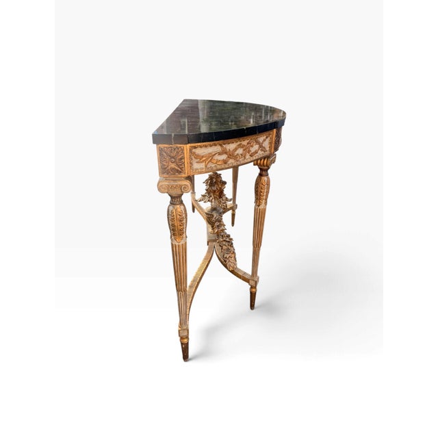 2000 - 2009 Louis XVI-Style Giltwood Demi-Lune Console Table With Trompe-L’Œil Marble Top For Sale - Image 5 of 11
