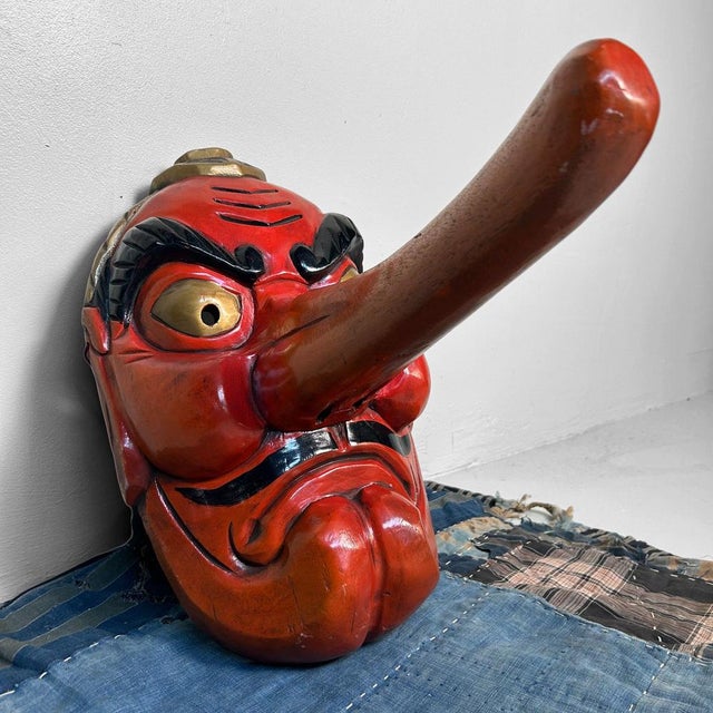 Vintage Hand-Carved Tengu Mask, 1950s For Sale - Image 13 of 18