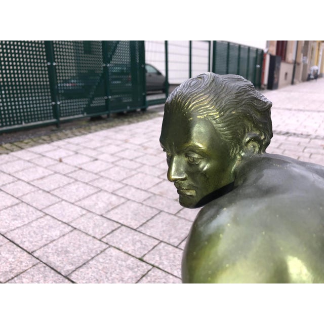 Black Art Deco Bronze Sculpture with Marble Pedestal, 1930s For Sale - Image 8 of 15