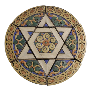 Polychrome Terra Cotta Round Frieze With Star of David From Synagogue