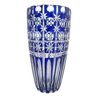 Bohemian Cobalt Blue Cut Crystal Vase, 1960s For Sale
