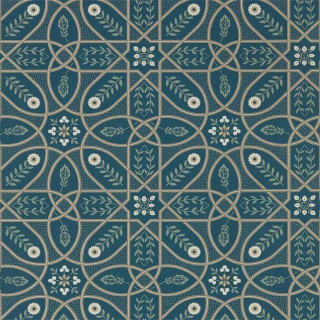 Morris & Co Brophy Trellis Wallpaper in Deep Teal For Sale