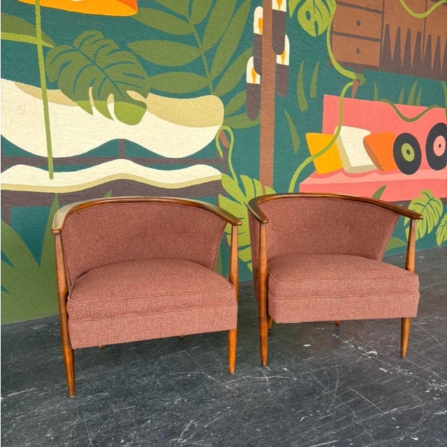 Mid-Century Modern Reupholstered Mid Century Barrel Chair Pair For Sale - Image 3 of 13
