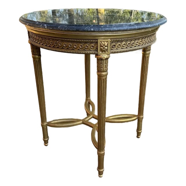 19th C French Louis XVI Gilt Beech Marble Side Table 1Pc For Sale