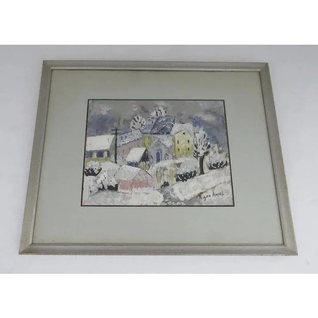 Early 20th Century Winter Scene Gouache Painting by Rifka Angel, Framed For Sale - Image 9 of 10