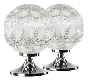 Table Lamps in Structured Glass and Chrome Base, 1970s, Set of 2